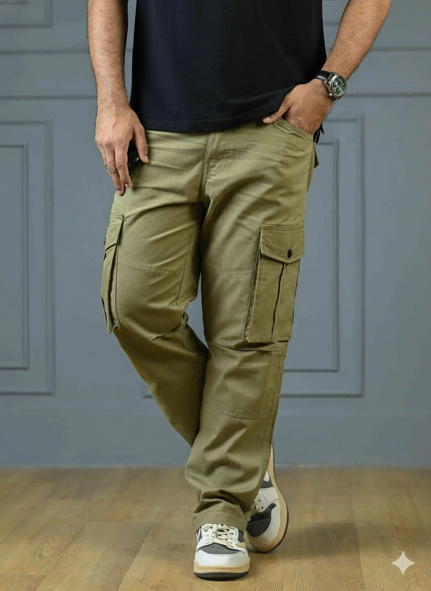 Pomelo Olive 6 Pocket Baggy Cargo Pant - 100% Cotton