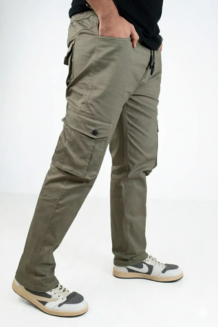 Olive 6 Pocket Joggers Pant- 98% Cotton